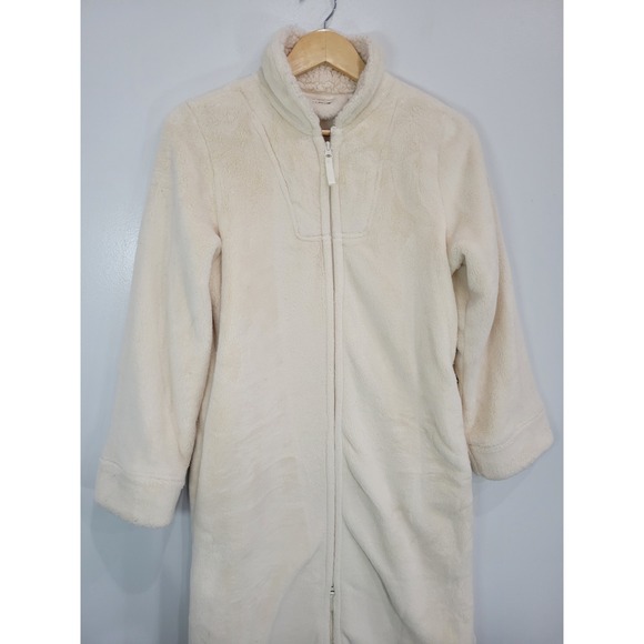 LLBean Fleece Robe House Coat Cozy Zip Up Sherpa Lined Cream Small P - Picture 2 of 10